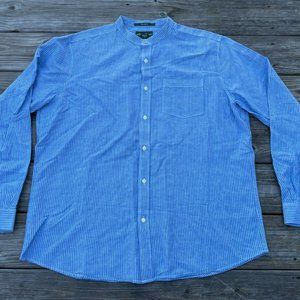 Eddie Bauer Men Shirt White Stripe Blue Casual Long Button Up Shirt Relax Fit L
